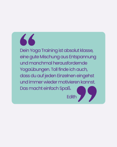 Zitat über Yoga-Training mit Fokus auf Entspannung und Motivation.